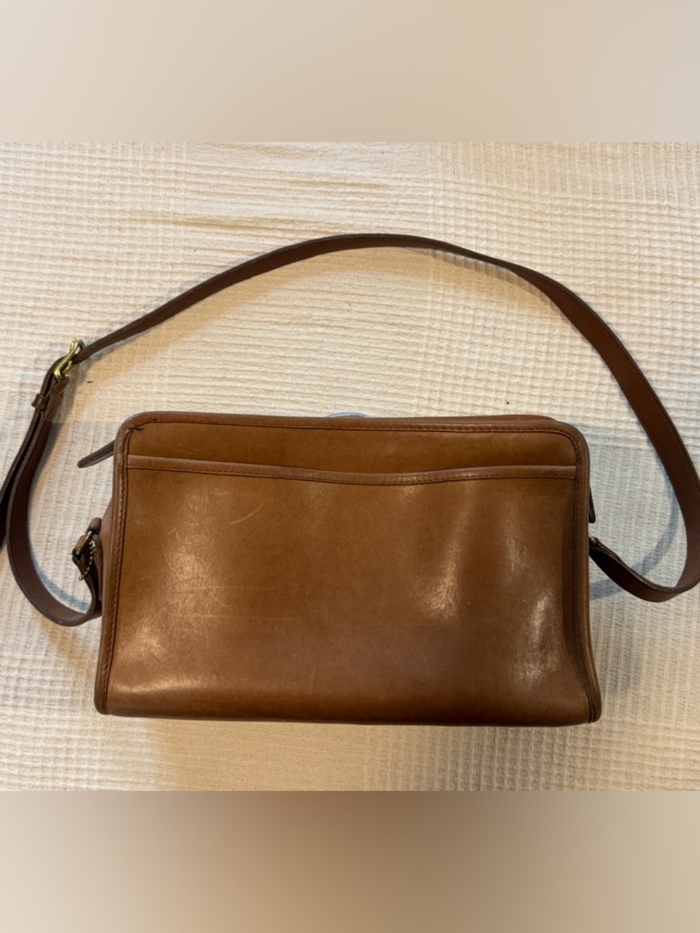 Vintage Coach NYC Era Swagger Bag Tan Leather Crossbody Double Pocket Creed - Picture 6 of 13